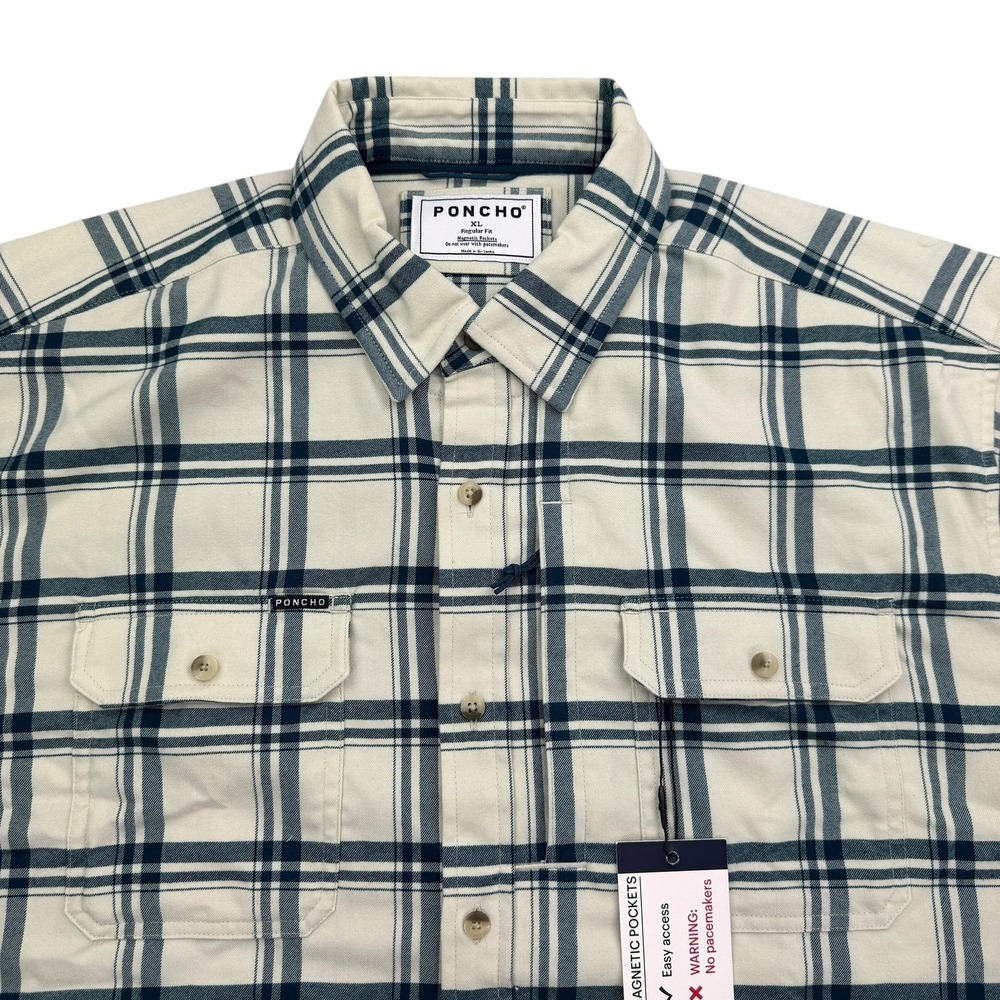 Poncho Shirt Mens XL White Plaid Long Sleeve Button Up Flannel Pockets NWT
